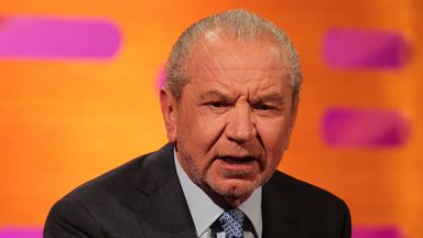 Guest Lord Alan Sugar during filming of The Graham Norton Show (TX: 22:35 Friday May 10, BBC One), at The London Studios in south London. PRESS ASSOCIATION Photo. Picture date: Monday May 6, 2013. Photo credit should read: Yui Mok/PA Wire